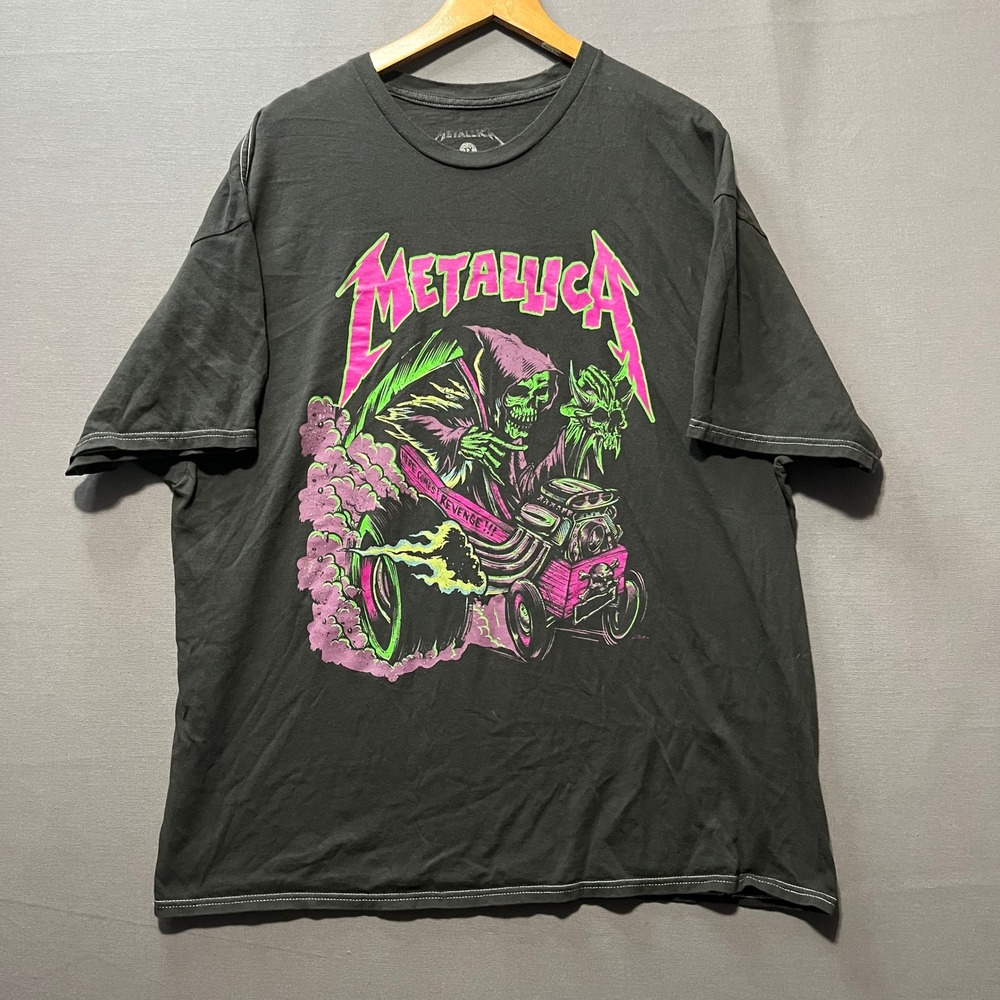 Metallica Here Comes Revenge Grim Reaper Hot Rod Graphic Tee Black Mens 1X
